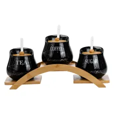 Набор банок для сыпучих продуктов 3 штуки по 500 мл на бамбуковой подставке