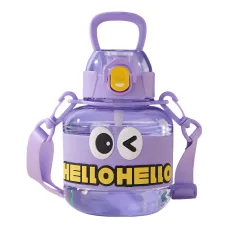 Детская бутылочка для воды HELLO-HELLO 680 мл с ремешком, фиолетовый