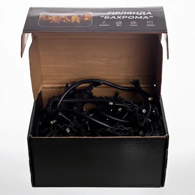 Гірлянда Бахрома вулична 200 LED 12 м від мережі чорна нитка, білий