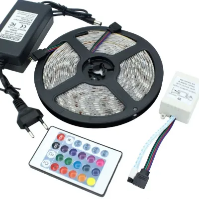 Світлодіодна стрічка 5050 RGB довжиною 5 метрів з пультом, мультиколор