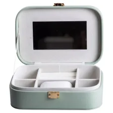 Шкатулка-органайзер для украшений из экокожи с накидным замком 20х14х7 см, оливковый