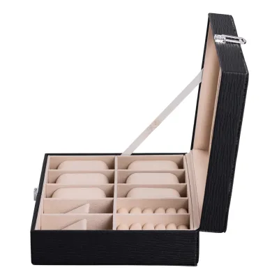 Скринька-органайзер для прикрас та аксесуарів з екошкіри із накидним замком 25,5х20х7,5 см, чорний