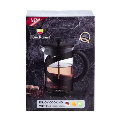 Френч-пресс чайник стеклянный Haus Roland 800 мл с фильтром, черный Френч-пресс чайник стеклянный Haus Roland 800 мл с фильтром, черный