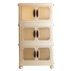 Шкаф-органайзер пластиковый складной 47*29*87 см на колесиках, бежевый