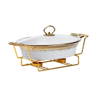 Мармітниця порцелянова 1.5 л овальна на металевій підставці з підігрівом, білий