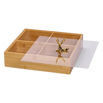 Менажница бамбуковая квадратная с крышкой 25*25*11 см