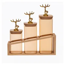 Набор банок для сыпучих продуктов 3 штуки 700 мл/900 мл/110 мл на бамбуковой подставке