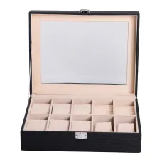 Скринька-органайзер для прикрас та аксесуарів з екошкіри із накидним замком 25,5х20х7,5 см, чорний