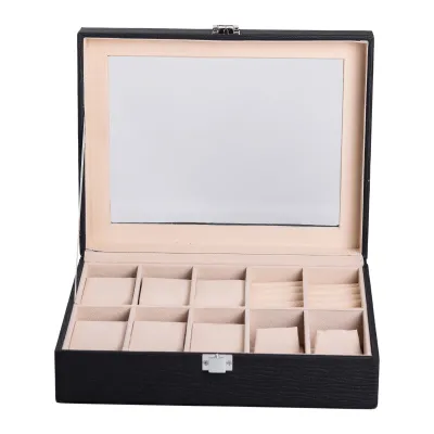 Скринька-органайзер для прикрас та аксесуарів з екошкіри із накидним замком 25,5х20х7,5 см, чорний