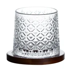 Стакан-доф для виски 300 мл с бамбуковой подставкой, ice flower