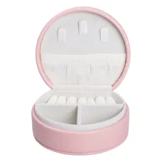 Скринька-органайзер для прикрас дорожня із екошкіри на кнопці 10х9х4,5 см, рожевий