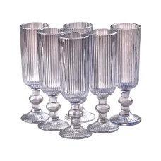 Набор бокалов 6 штук по 160 мл из толстого стекла ребристые, голубой