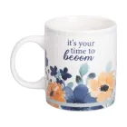 Чашка фарфоровая 400 мл с цветочным принтом, белый