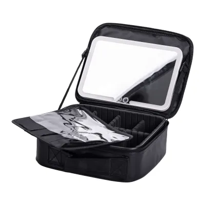 Косметичка-органайзер с LED-зеркалом 26х22х9 см из экокожи, черный Косметичка-органайзер с LED-зеркалом 26х22х9 см из экокожи, черный