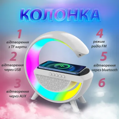 Портативна колонка з RGB-підсвіткою BT/TF/Wireless Charger/USB/FM/AUX 5 Вт, білий