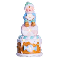 Новогодняя фигурка с подсветкой Малыш на тортике 10,5*10,5*20,5 см