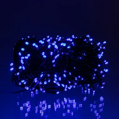Гирлянда Нить уличная 300 LED 30 м на солнечной батарее черная, синий