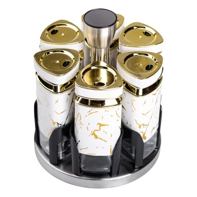 Набір баночок для спецій на підставці 6 шт по 120 мл, білий мармур