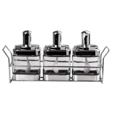 Набор банок для сыпучих продуктов с ложкой на подставке, хром