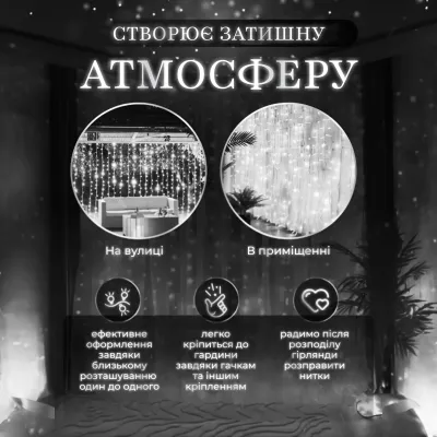 Гірлянда-штора світлодіодна 240 LED розмір 2*2 м, білий Гірлянда-штора світлодіодна 240 LED розмір 2*2 м, білий