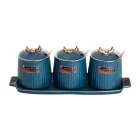 Набір банок для зберігання продуктів 3 штуки по 400 мл на порцеляновій підставці, синій