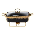 Мармитница фарфоровая прямоугольная 1 л со стеклянной крышкой, черный