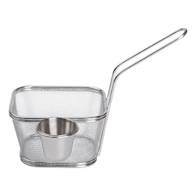 Кошик сервірувальний для фрі та снеків із соусником 13*11*7 см, хром