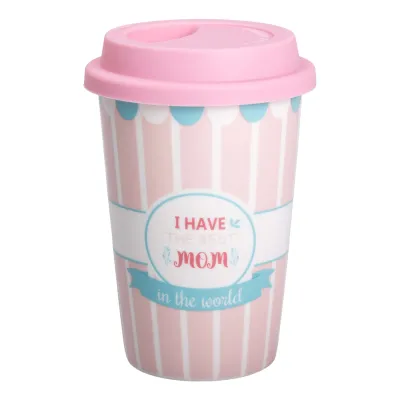 Стакан фарфоровый 420 мл с силиконовой крышкой, i have the best mom
