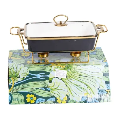 Мармітниця порцелянова прямокутна 1.5 л з підставкою та скляною кришкою, чорний Мармітниця порцелянова прямокутна 1.5 л з підставкою та скляною кришкою, чорний