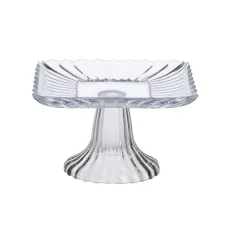 Тортовница из толстого стекла на ножке 16*16*9 см квадратная