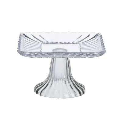 Тортовница из толстого стекла на ножке 16*16*9 см квадратная