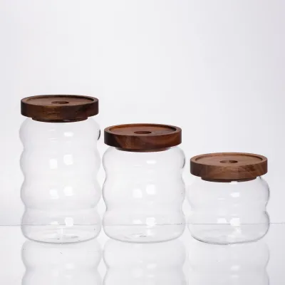 Набор банок для сыпучих продуктов 3 штуки с бамбуковыми крышками 400/600/800 мл Набор банок для сыпучих продуктов 3 штуки с бамбуковыми крышками 400/600/800 мл