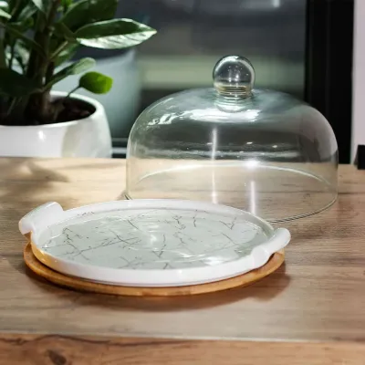 Тортовница фарфоровая со стеклянной крышкой 25 см