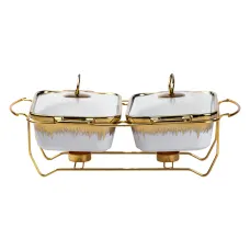 Мармитница фарфоровая прямоугольная на 2 секции по 1 л, золото