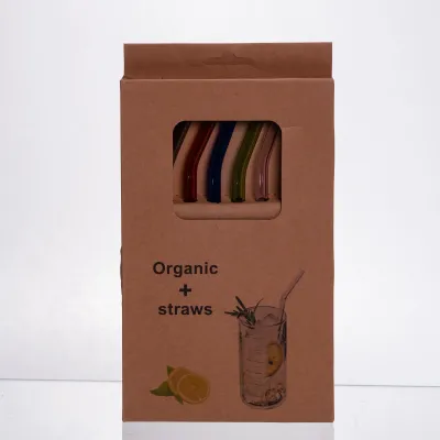 Набор стеклянных соломинок 19,5 см 7 штук + щеточка, разные цвета