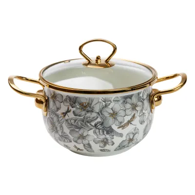 Каструля емальована 2 л зі скляною кришкою, flowers