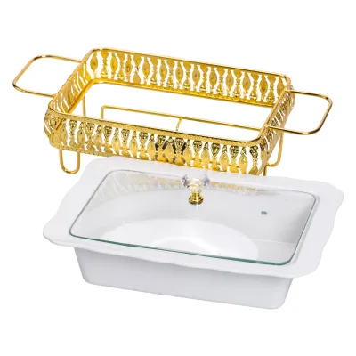 Мармітниця порцелянова 1.5 л прямокутна на металевій підставці, білий