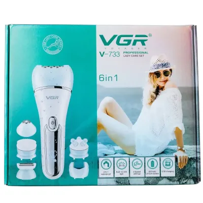 Епілятор для обличчя та тіла VGR V-733 акумуляторний 6 в 1, блакитний