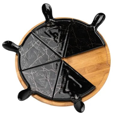 Блюдо для пиццы фарфоровое на вращающейся подставке, черный мрамор Блюдо для пиццы фарфоровое на вращающейся подставке, черный мрамор