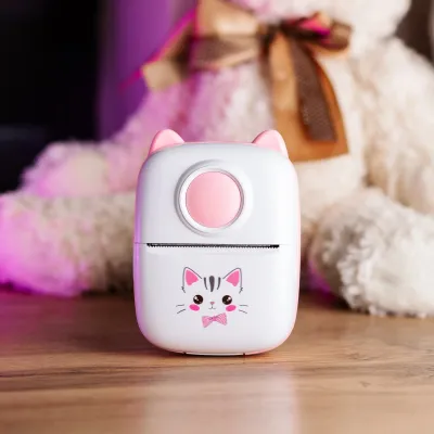 Детский мини-принтер портативный беспроводной аккумуляторный с термопечатью, розовый