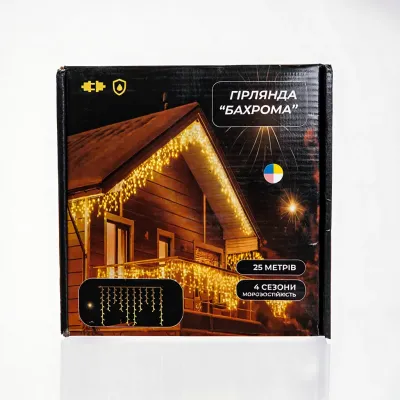 Гірлянда Бахрома вулична 405 LED 25 м від мережі чорна нитка, мультиколір