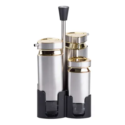 Набор баночек для специй и жидких текстур 4 предмета на подставке, хром