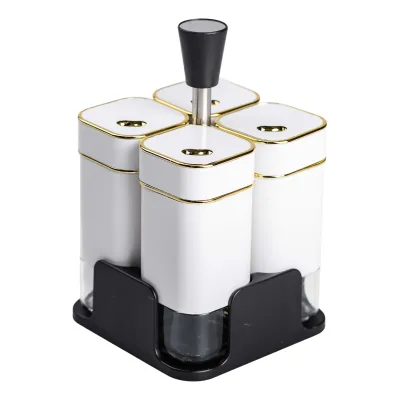 Набір ємностей для спецій на підставці 4 шт по 120 мл, білий Набір ємностей для спецій на підставці 4 шт по 120 мл, білий