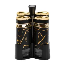 Набор емкостей для специй на подставке 4 баночки по 120 мл, черный мрамор