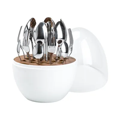 Набор столовых приборов из нержавеющей стали 24 штуки хромированных, белый