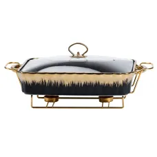 Мармітниця порцелянова прямокутна 2 л зі скляною кришкою, чорний