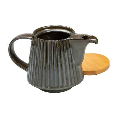 Чайник заварювальний порцеляновий з бамбуковою кришкою 850 мл, зелений з коричневим