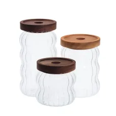 Набор банок для хранения 3 штуки с бамбуковыми крышками 400/600/800 мл