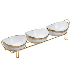 Набор менажниц фарфоровых 3 штуки на металлической подставке 66*16*13 см