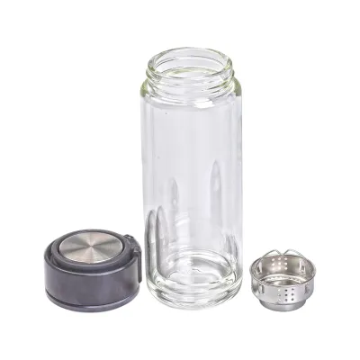 Термос стеклянный 300 мл с двойными стенками и ситечком, черный